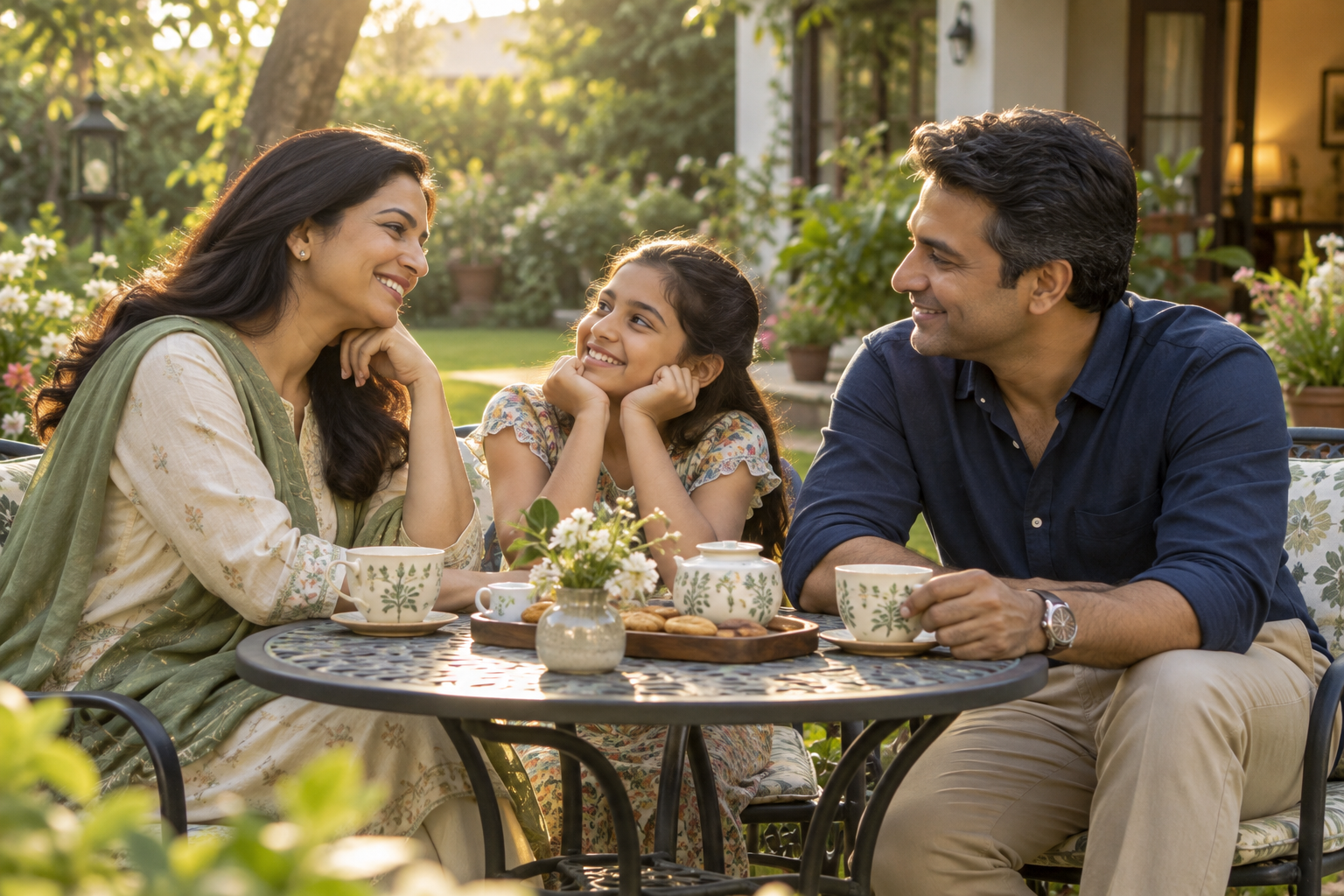 A family enjoying an unhurried afternoon together in their garden.